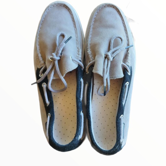 SUEDE TOP SIDERS BOAT SHOE COLE HAAN WORN 1X DOCK SIDERS BLUE SUEDE SHOES NUBUCK - Picture 6 of 9